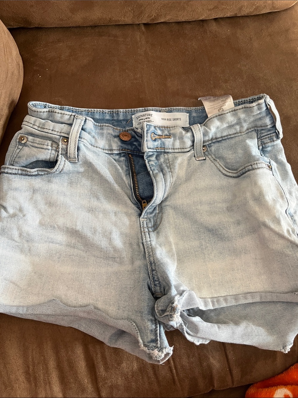 Signature Light Blue Distressed Denim Shorts